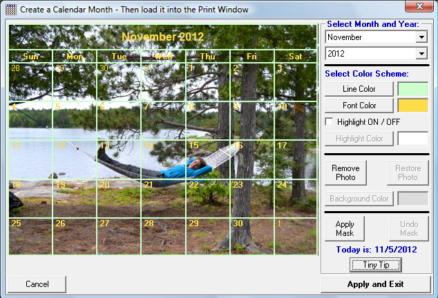 Photo Printing Calendars Software Window